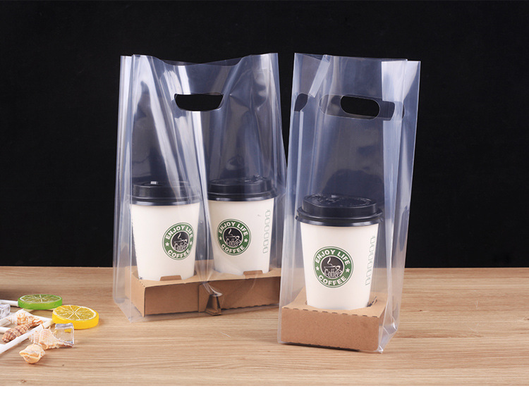 奶茶咖啡打包袋加厚手拎袋高压透明两杯托/四杯托外卖手提塑料袋