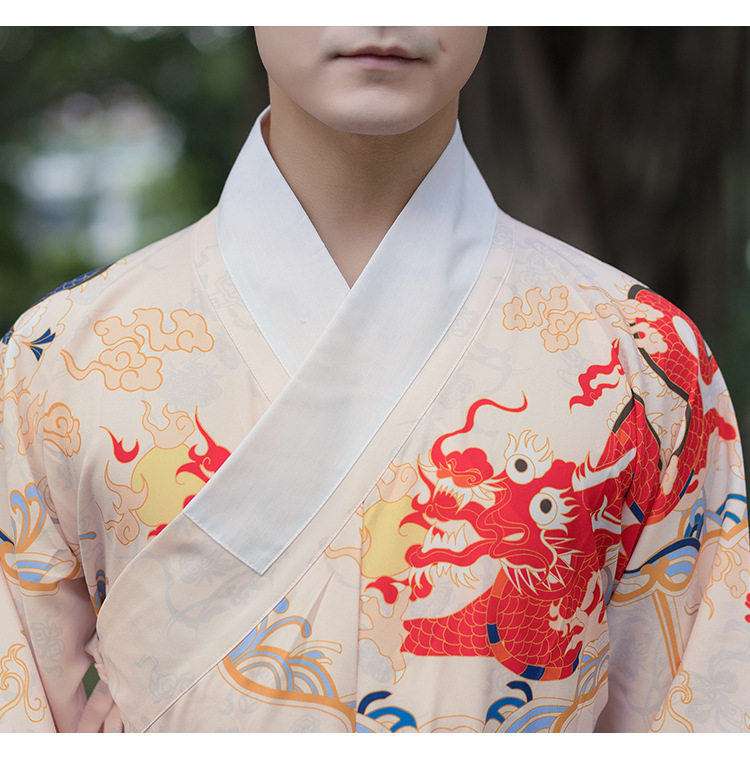 原创男女款直袖汉服印花龙纹米白飞鱼服明制古风帅气锦衣卫剑客服