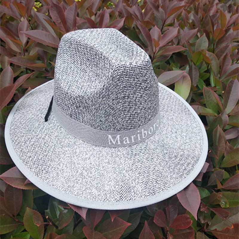 夏季新款男士帽子白色男女士草帽沙滩遮阳防晒帽包边漂白麦秸帽