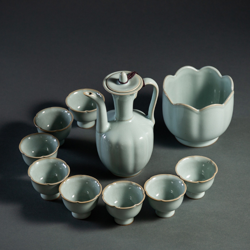 汝窑白酒杯套装家用烈酒杯酒具陶瓷仿古仿宋温酒壶烫酒壶礼品