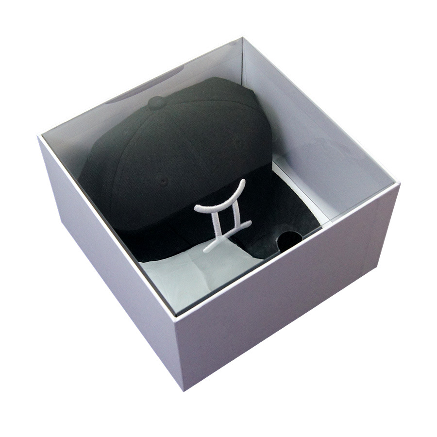 源头工厂现货里外白色特种纸透明盖鸭舌帽包装礼盒202012