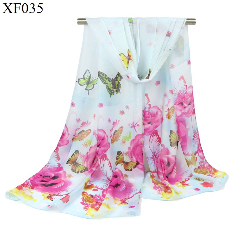 New Fashion Printed Silk Scarf Female Rose Butterfly Chiffon Scarf Shawl Korean Ornament Long Strip Small Silk Scarf