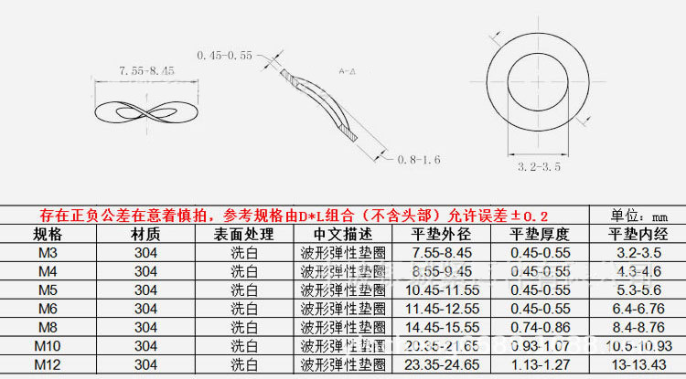 波形弹性垫圈din137b防松锁紧波浪弹性垫电机轴承垫波形垫m3~m18