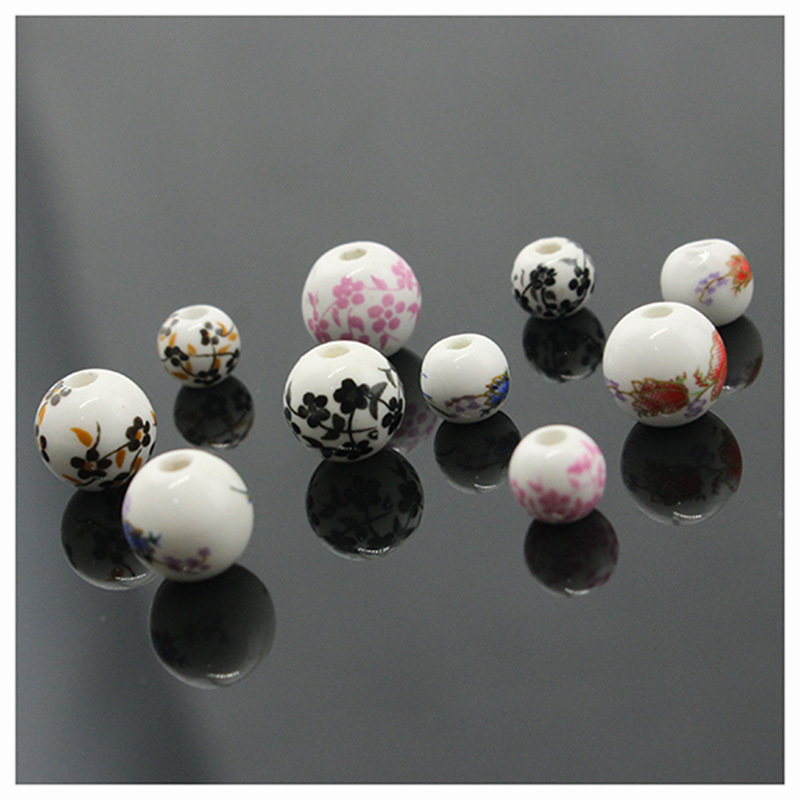 6mm8mm白瓷瓷陶瓷贴花圆珠隔珠diy穿珠配件配饰散珠批发