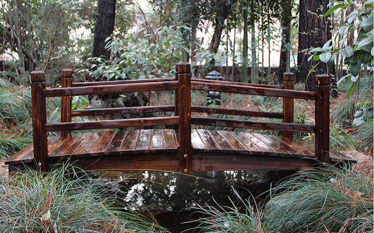 园林防腐木桥拱桥 庭院小木桥 户外公园九曲景观荷兰水风车栈道