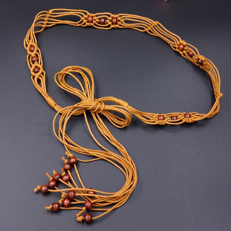 民族风串珠腰链配裙子百搭女士长流苏腰带毛衣链女士手工编织腰带