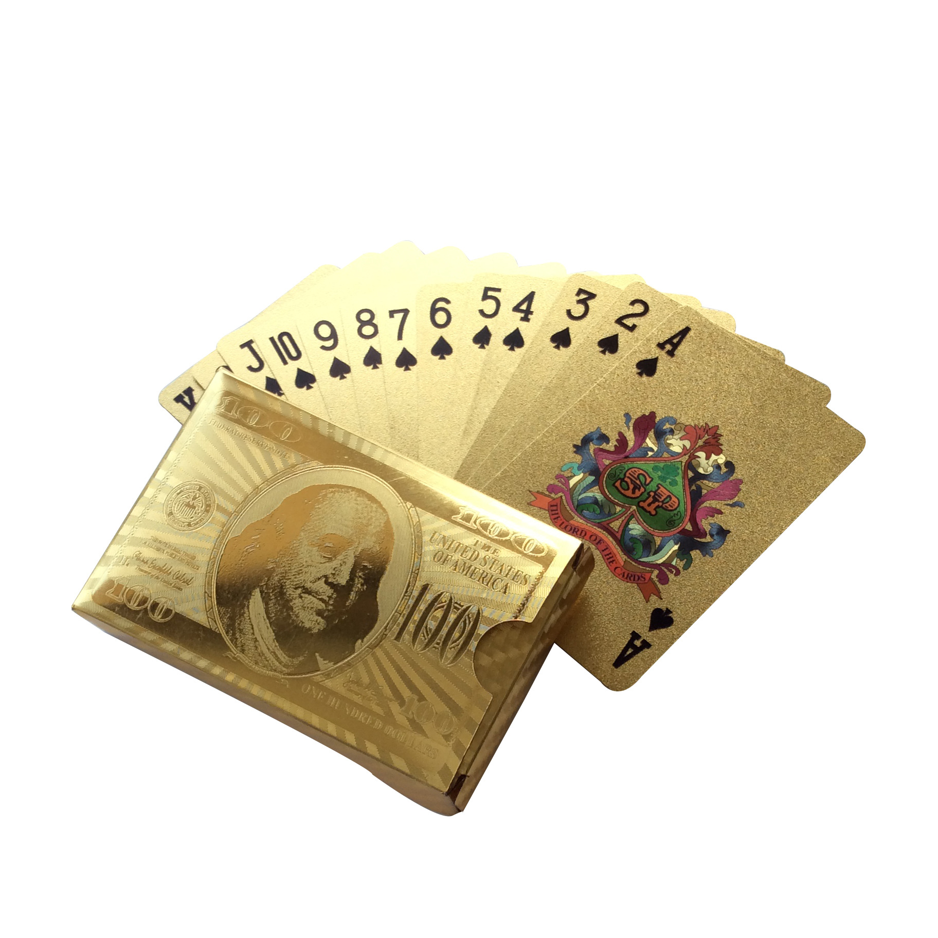 金箔扑克牌 土豪金创意款防水扑克 美元金银箔塑料扑克牌logo d制
