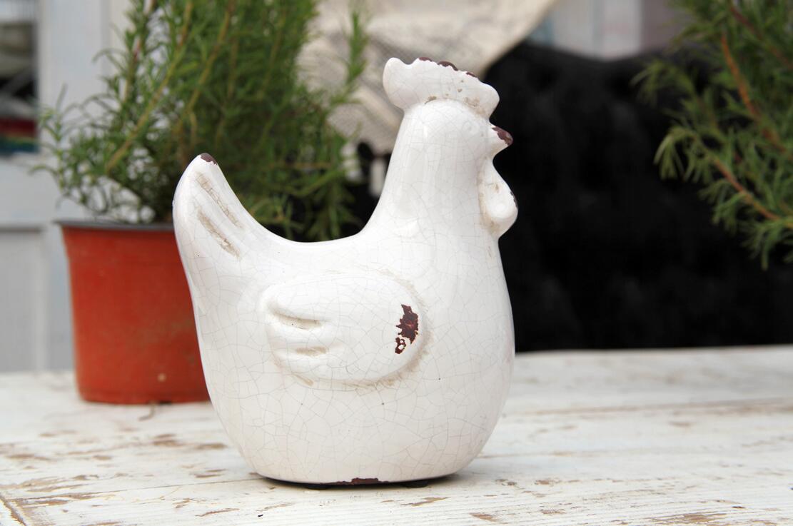 北欧风格儿童房间装饰 白瓷裂纹装饰母鸡摆件 陶瓷摆件