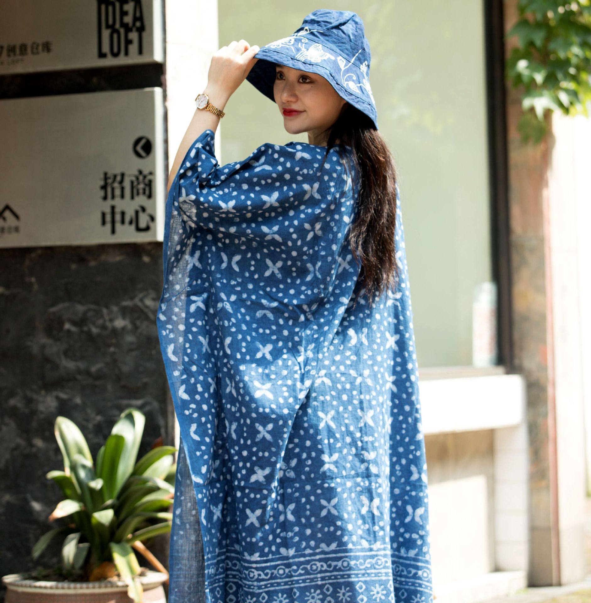 蜡染衣服棉质连衣裙手工植物染色扎染裙子衣服复古民族风袍子