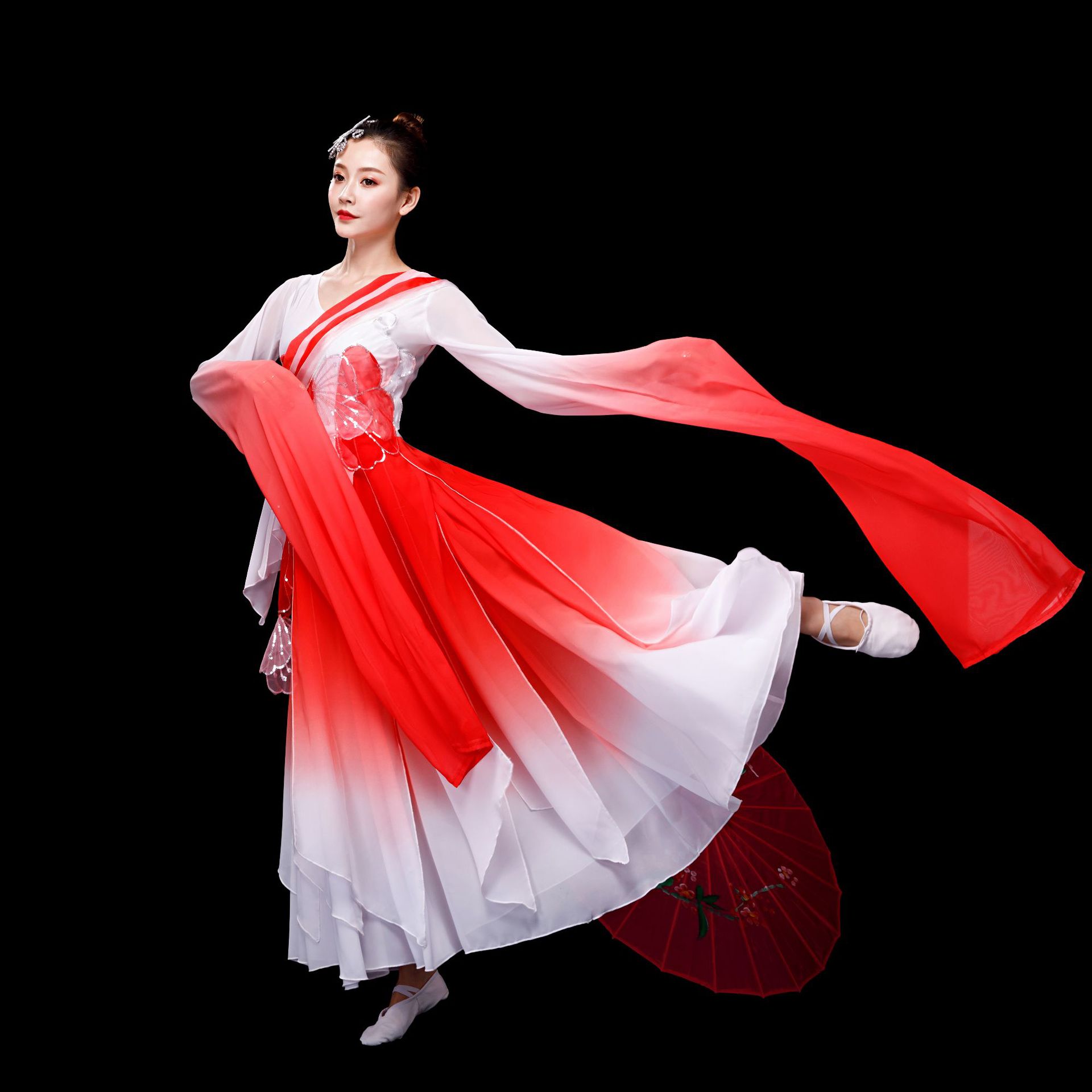 水袖舞蹈服甩袖中国风粉墨惊鸿舞服装古风古典舞节日演出服女飘逸
