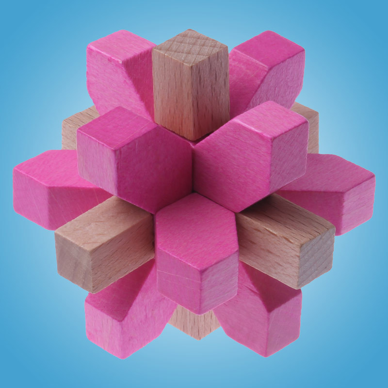 彩色梅花锁 榉木米字锁 木制玩具  孔明锁益智减压 解锁拼插