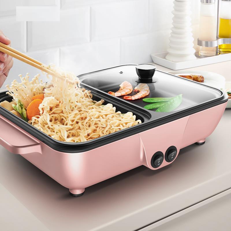 Korean-Style Multi-Functional Mini Roast and Instant Boil 2-in-1 Pot Electric Baking Pan Dormitory Smoke-Free Non-Stick Pot Electric Hot Pot Gift Pot
