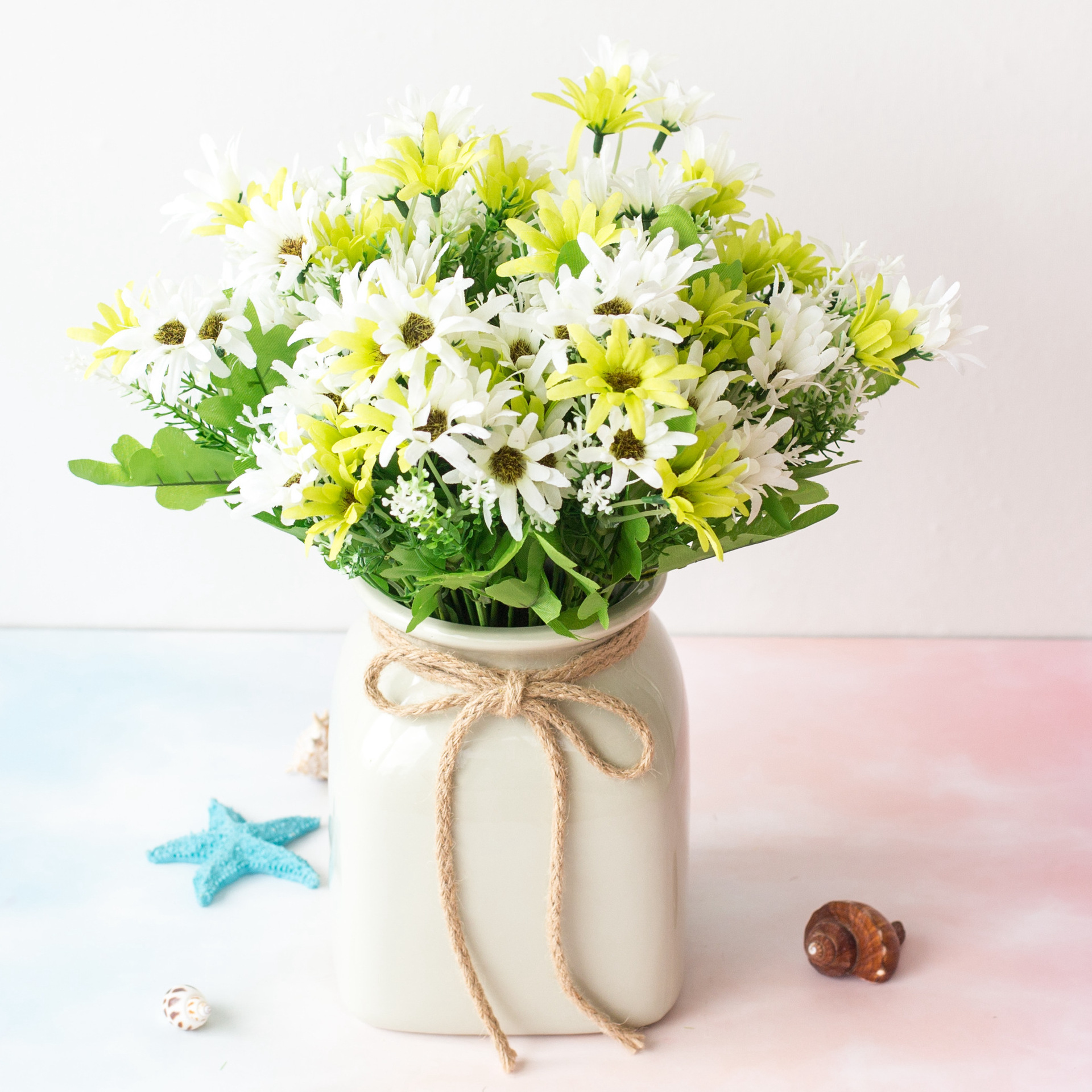 田园仿真非洲雏菊6叉小野菊把花跳舞兰花束家居橱窗装饰塑料绢花