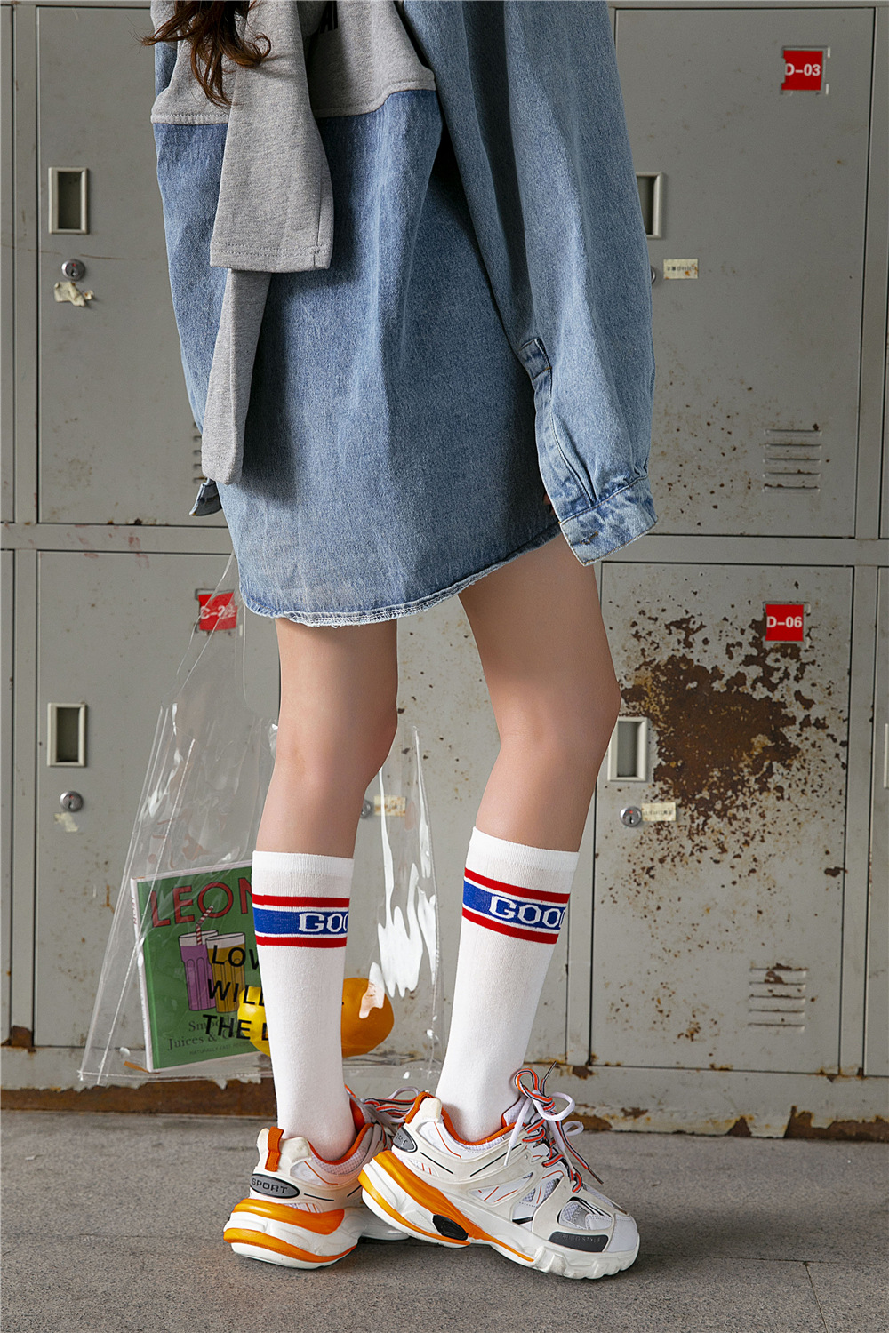 秋冬新品中长筒及膝袜学院风休闲百搭英文字母good luck直销批发