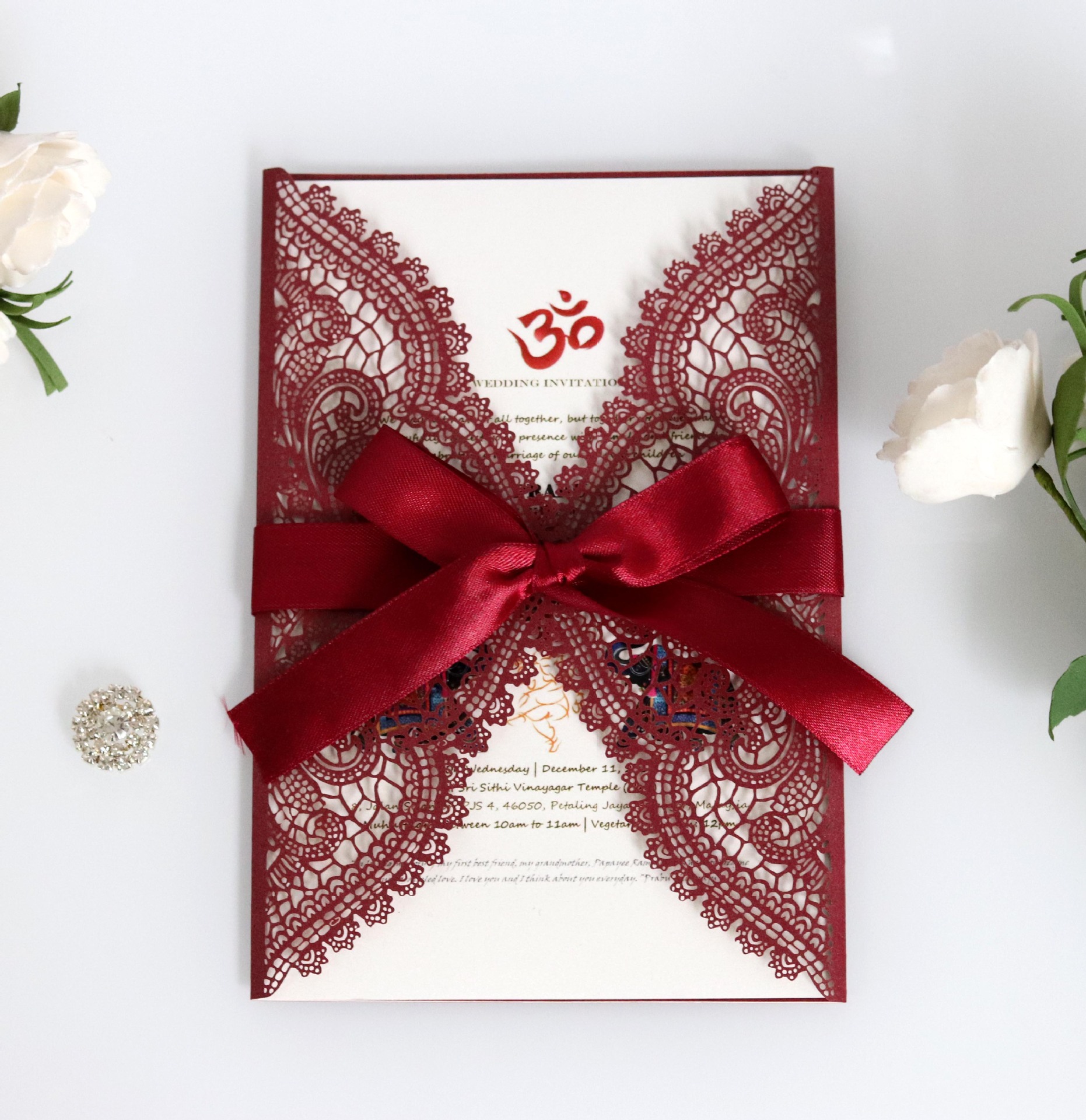 激光镂空 婚礼邀请函 节日祝福贺卡 欧式暗红蕾丝花边卡片 批发