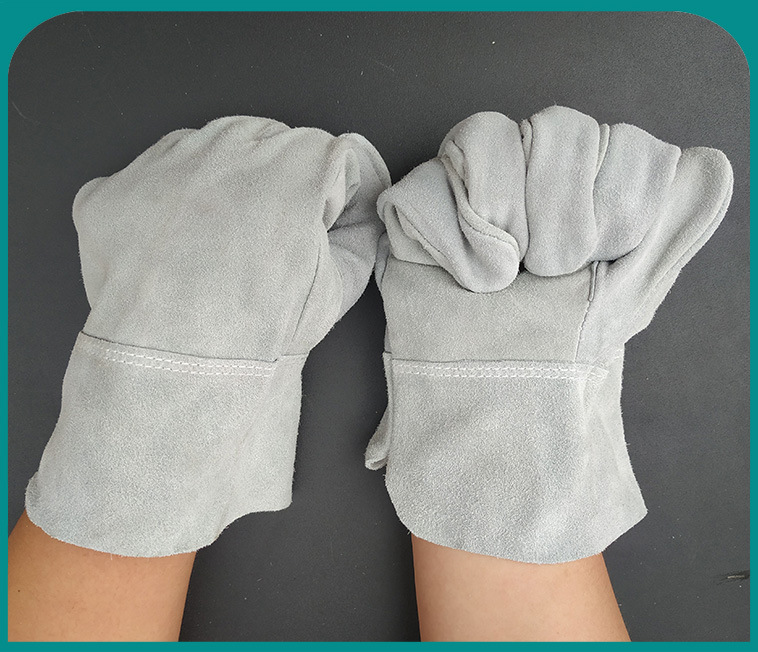 二层牛皮电焊手套浅色拼接隔热耐高温焊工焊接短皮手套氩弧焊气焊