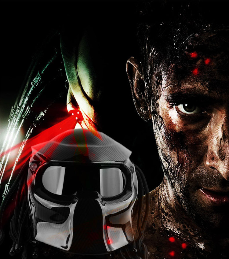 黑色机车全盔 男铁血战士摩托车头盔哈雷复古式辫子捕食者碳纤维