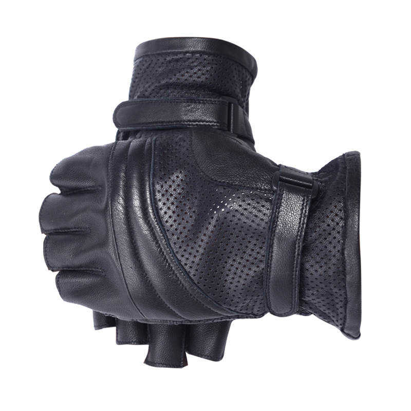 Half Finger Leather Gloves Men's Classic Half Finger Riding Gloves Outdoor Sports Fitness Non-Slip Casual Gloves