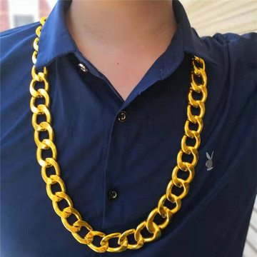抖音网红大金链子 带钢印 20mm宽表演道具18k镀金项链男霸气