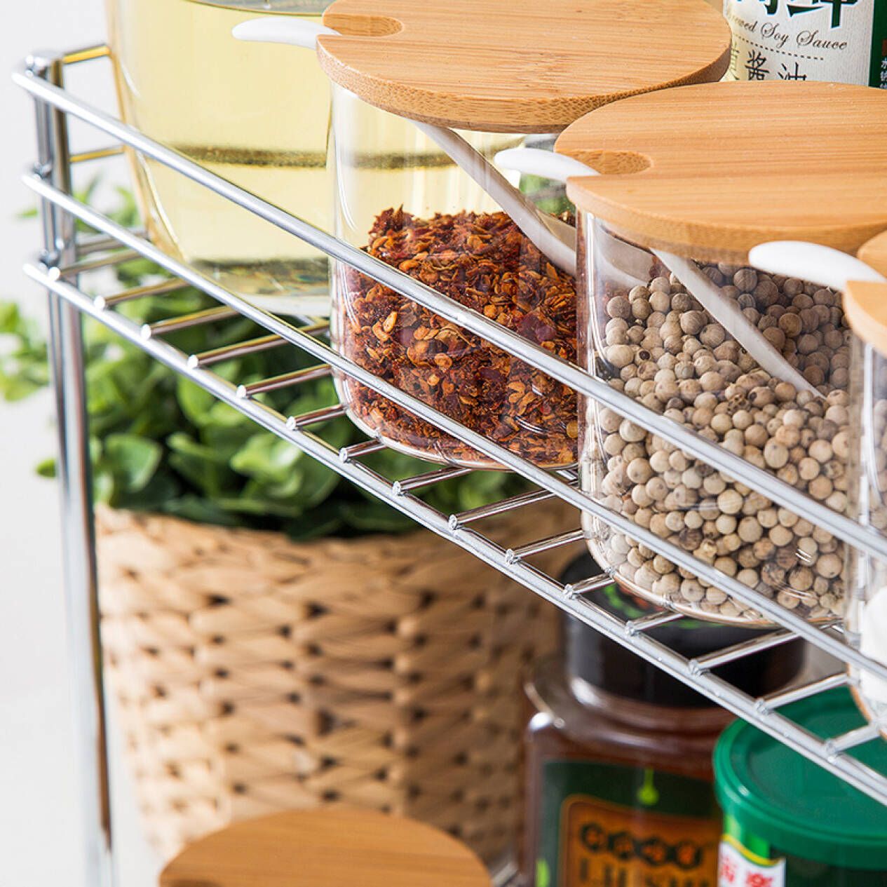 双层台面置地式不锈钢调味瓶架调味架厨房收纳架调味瓶收纳整理架