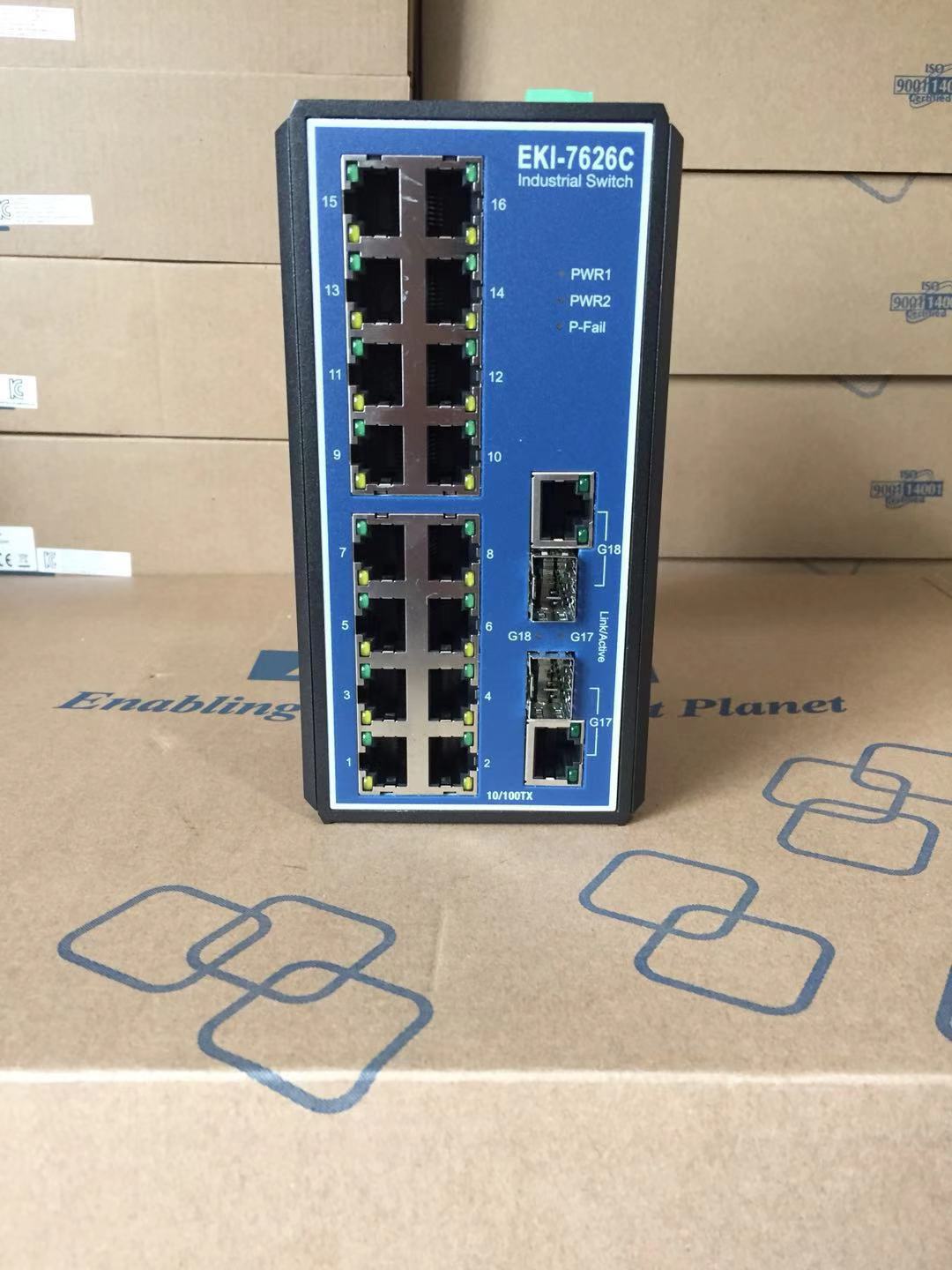 研华2光16电combo端口工业交换机eki7626cae百兆冗余电源输入