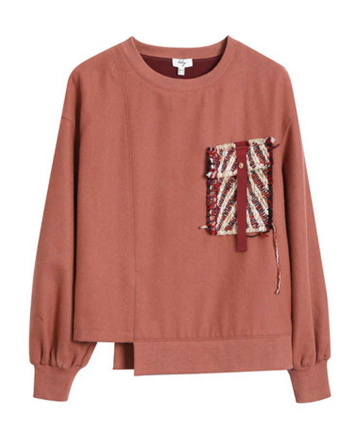 一件代发2019秋季新款拼接宽松个性口袋 圆领卫衣女装119419a8978