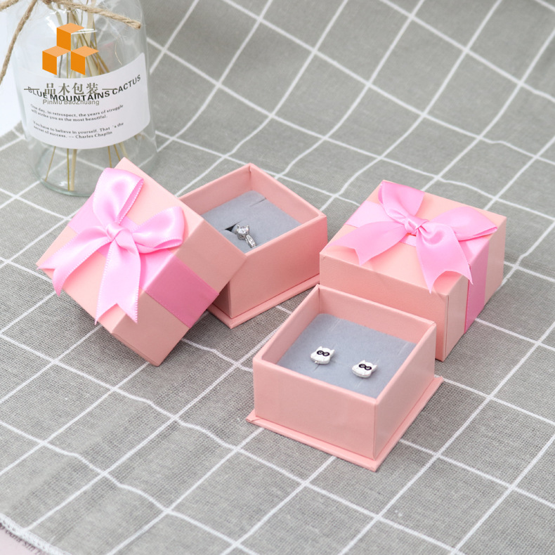 粉色包装盒 丝带蝴蝶结项链礼盒 戒指耳环手链小饰品盒 现货速发