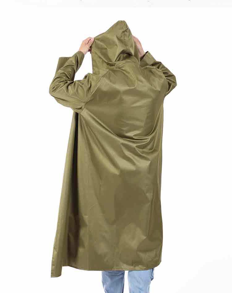 军帆布长款雨衣成人87男女老式连体带袖徒步加大厚披pe胶劳保雨衣