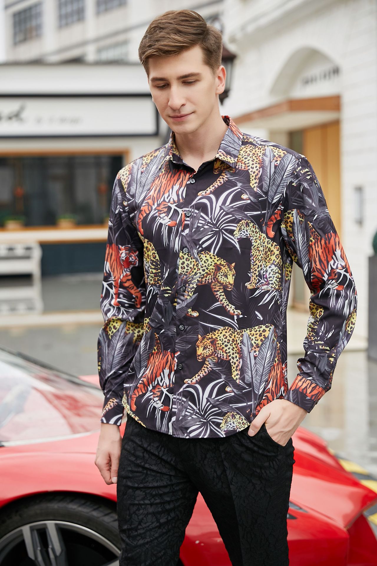 2019花衬衫男春装新款潮牌chic网红长衬休闲长袖高级定制男士衬衣