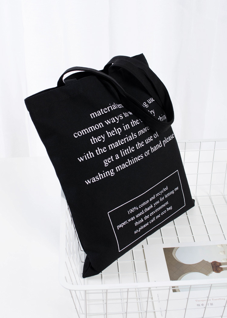 清新简约英文帆布袋现货批发女手提单肩包环保全棉拉链购物袋