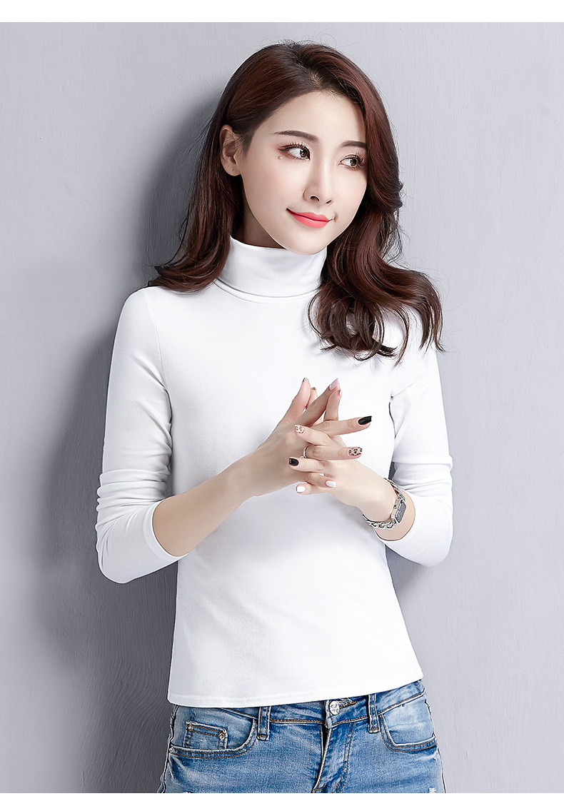 纯棉堆堆领紧身黑色打底衫女长袖t恤2019洋气潮秋冬装半高领秋衣