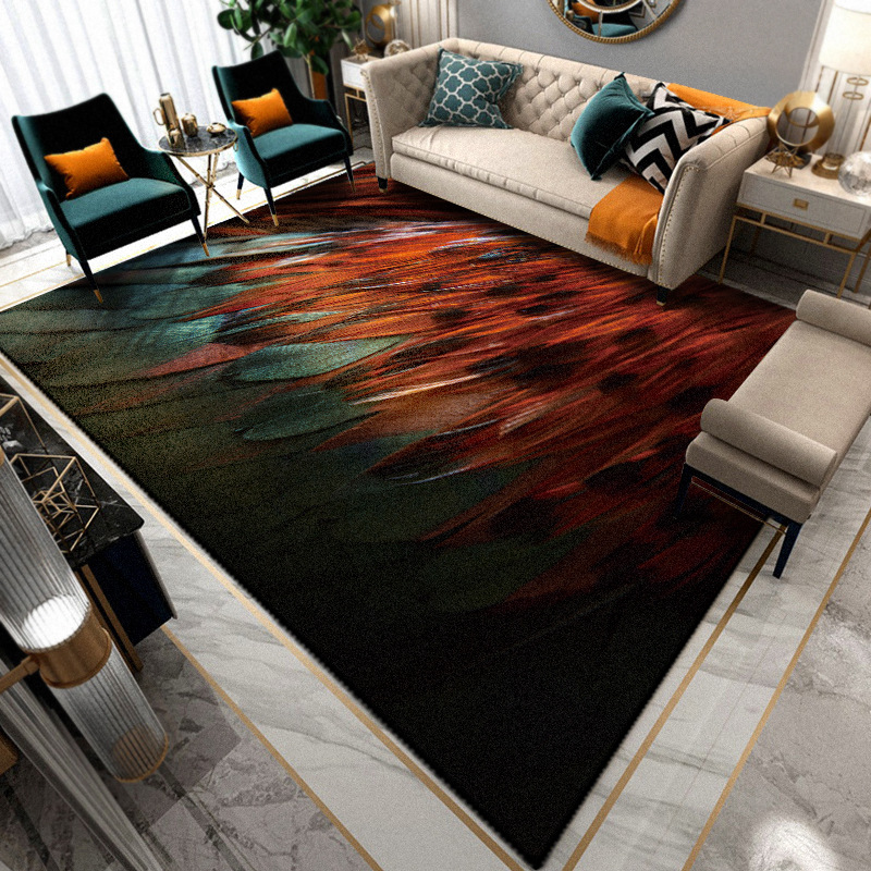 金钻绒地毯室内动物羽毛孔雀地垫印花茶几客厅地垫定制款跨境代发