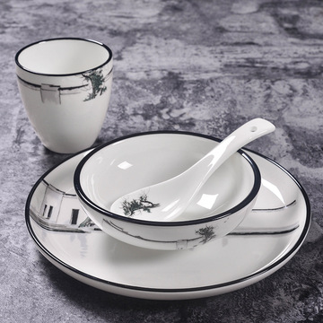 酒店川菜连锁店餐厅高档中式陶瓷摆台餐具四件套饭店用湘菜印字