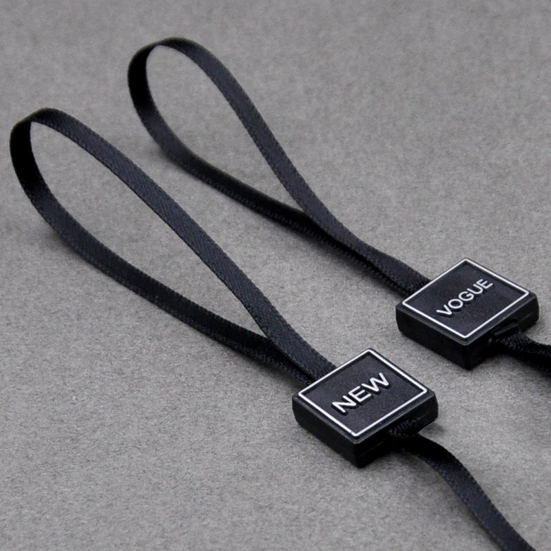 黑色丝带吊粒 服装吊牌绳 现货通用吊粒   通用挂牌绳子 双插绳