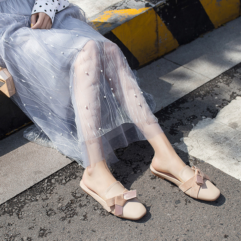 2019春新款包头女拖鞋韩版时尚蝴蝶结百搭街拍网红女半拖一件代发