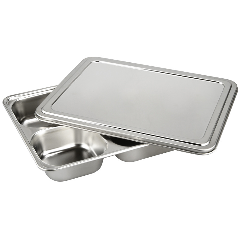 工厂批发直销不锈钢加深加厚四格五格餐盘可加钢盖塑料盖食堂新款