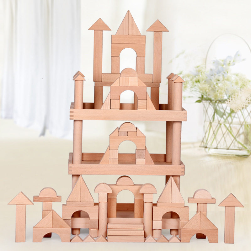 厂家大号实木榉木积木幼儿园大颗粒原木搭建木质益智儿童木制玩具