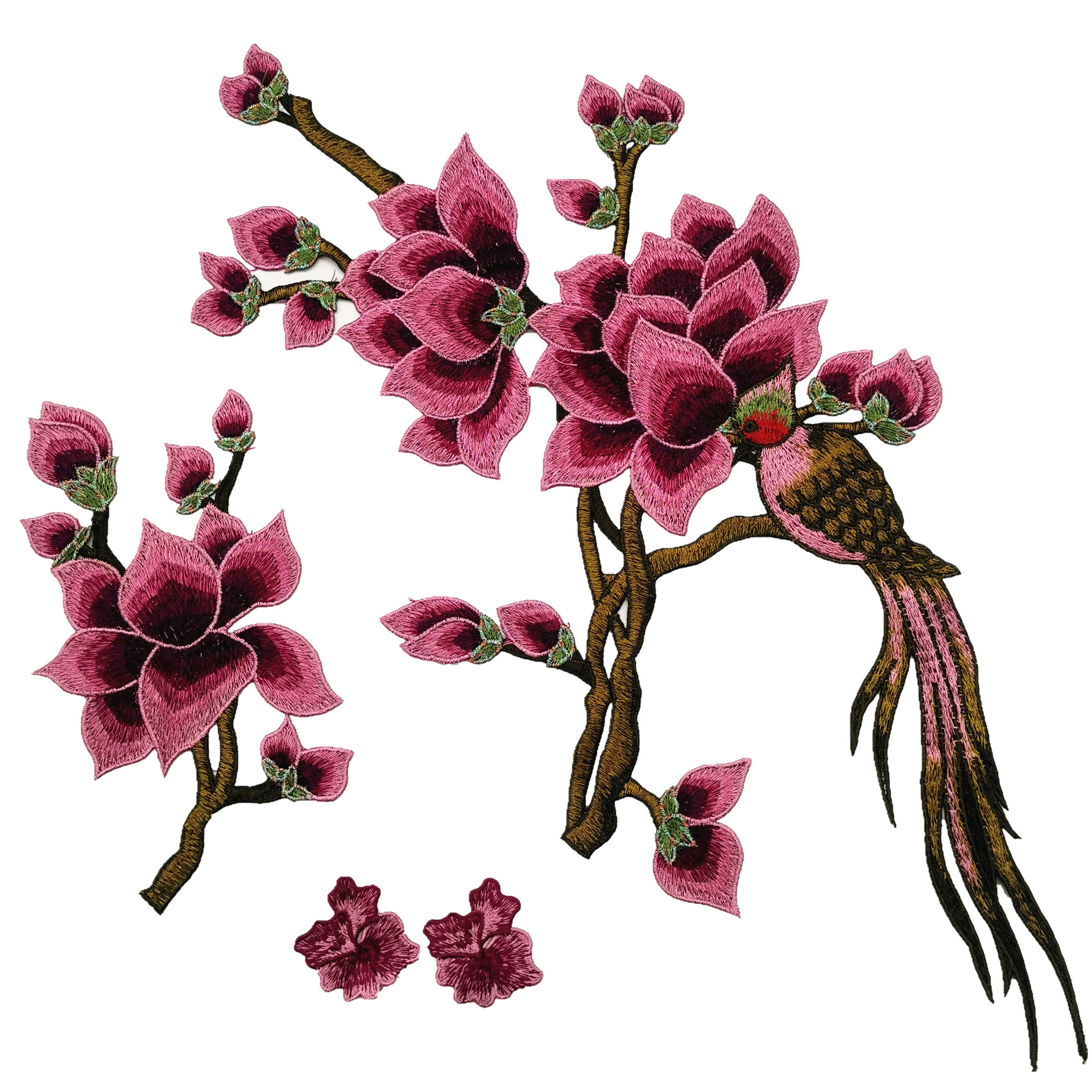 刺绣水溶玉兰花朵时尚小鸟贴花中国风旗袍装饰衣服外套补丁贴绣花