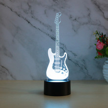 2019外贸新款电吉他3D小夜灯 触摸遥控充电装饰礼品七彩色小夜灯