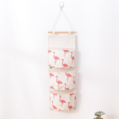 Cotton and Linen Multi-Layer 3 Grid Hanging Storage Bag Wall Storage Bag Fabric behind the Dormitory Door Hanging Storage Bag Hanging Bag