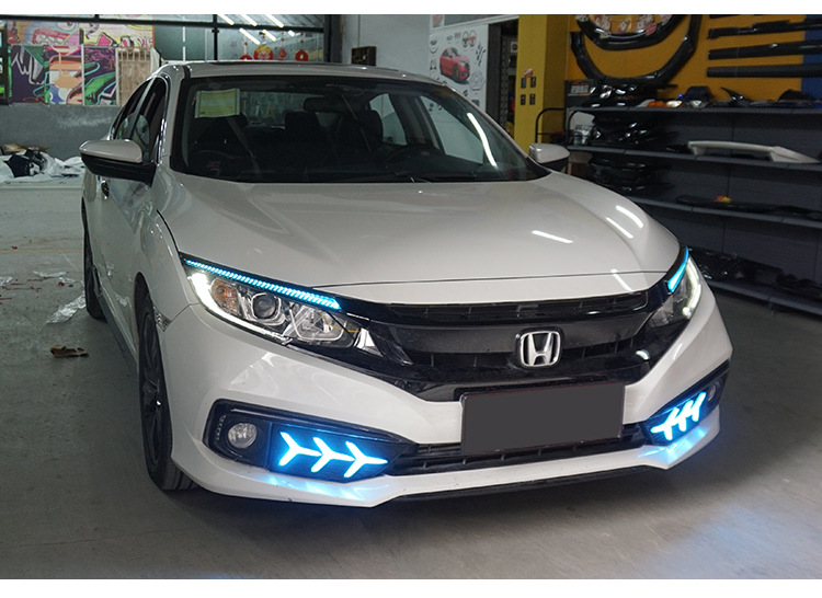 跨境适用于本田19-20年思域专用日行灯鱼骨款前雾灯改装led行车灯