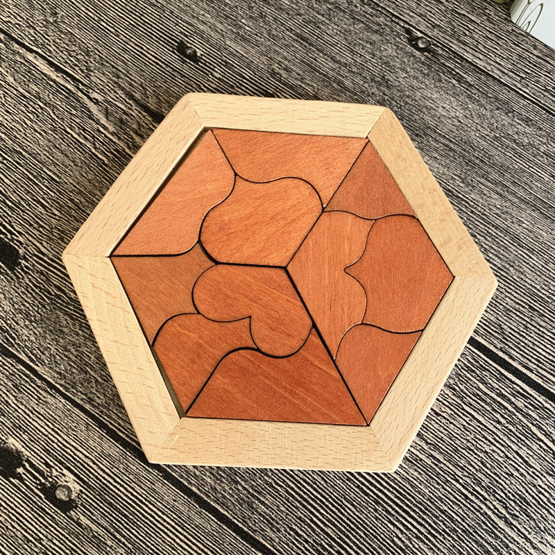 木制儿童益智力六边形立体拼图华容道异形积木孔明锁儿童玩具