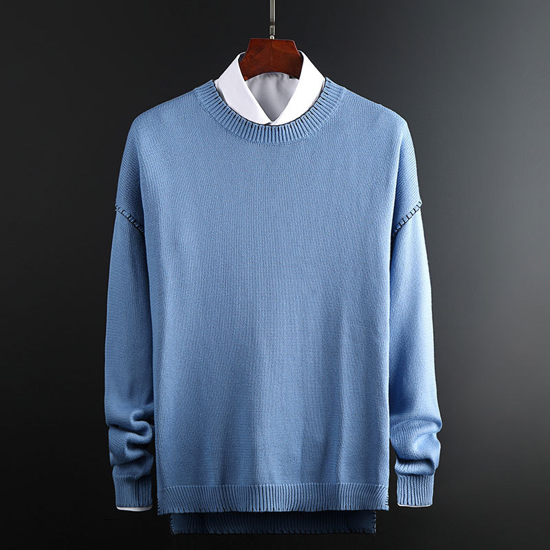 新款男士毛衣四季百搭针织衫毛衣男休闲落肩特色圆领衫