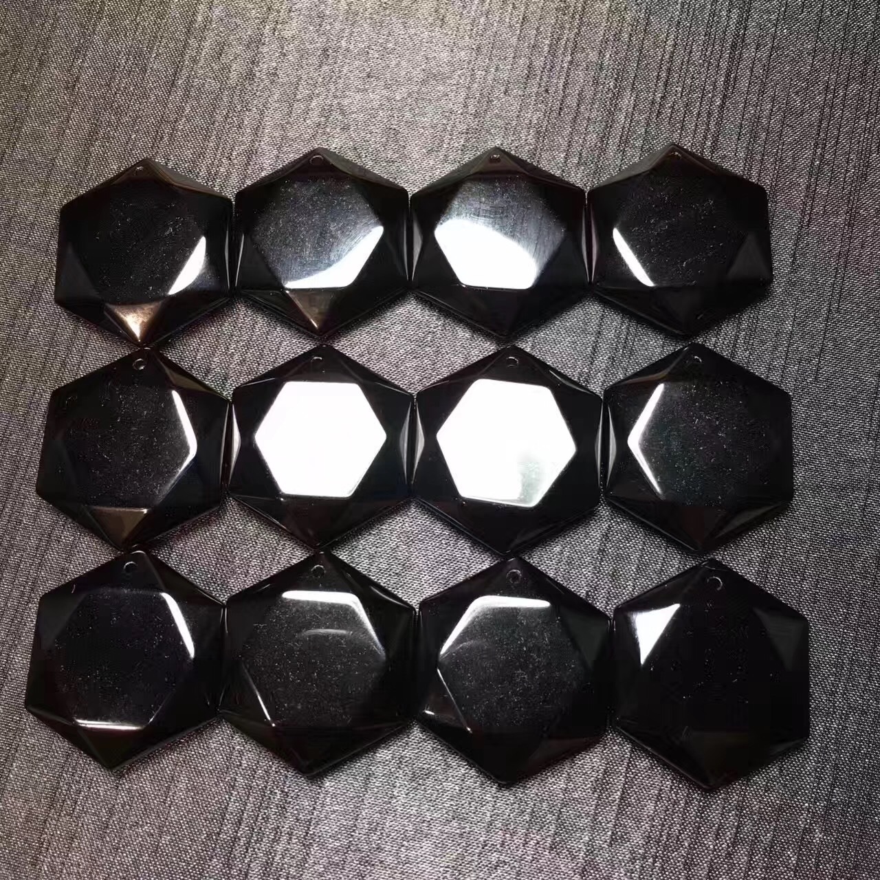 天然黑曜石六芒星吊坠 纯黑耀石大卫星 六角菱形吊坠 黑曜平安