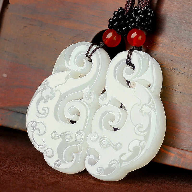 新疆和田玉镂空情侣玉佩男女仿古龙凤佩吊坠玉石项链证书首饰