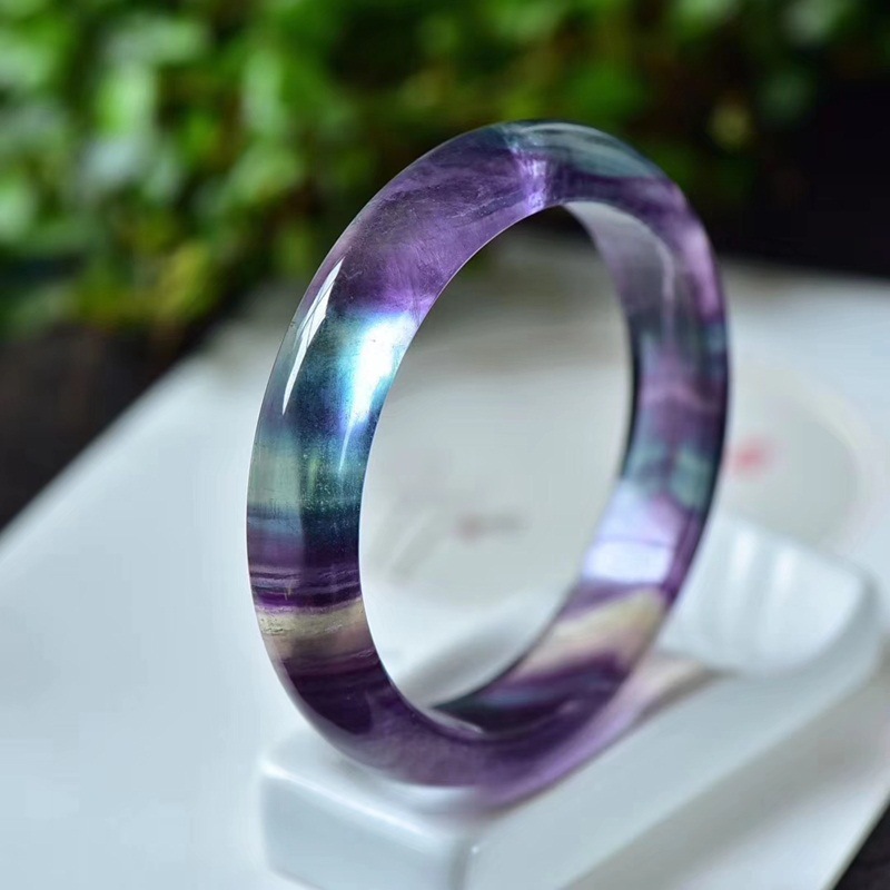 天然萤石手镯 彩虹色萤石宽条58-61mm内径