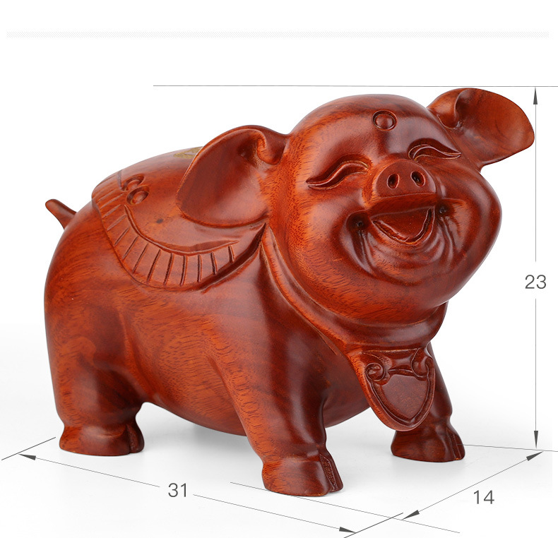 12十二生肖猪红木工艺品小摆件 木雕猪新中式家居装饰品