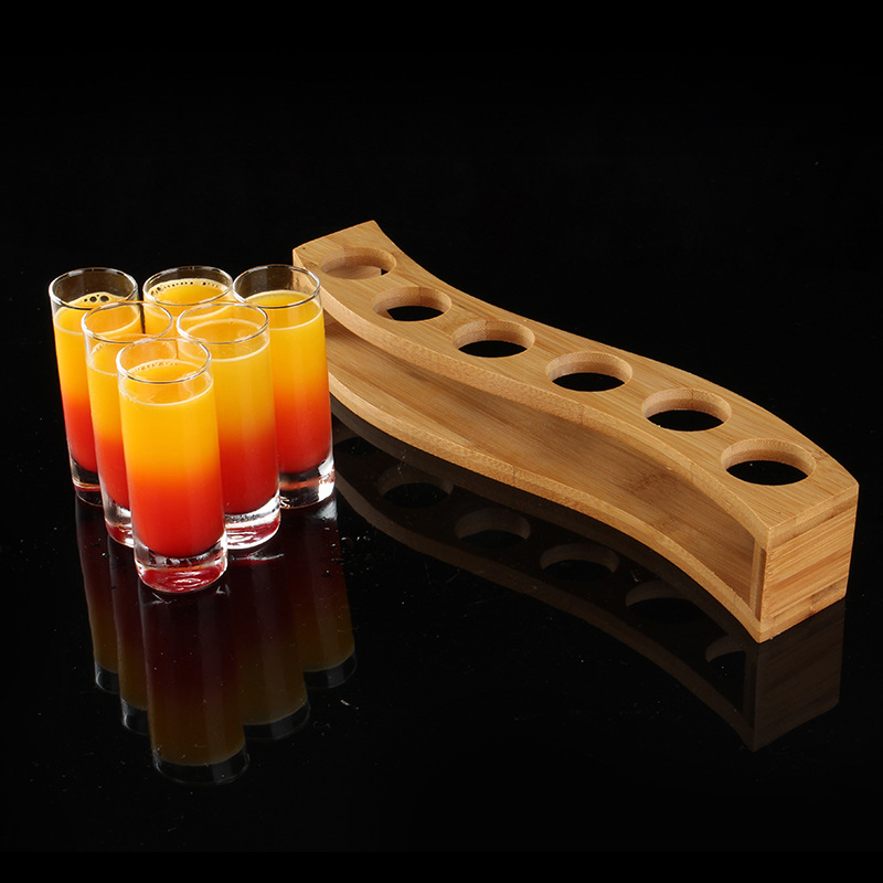 竹木制子弹杯架白酒杯架烈酒杯杯架分酒器竹架套装一口杯架子
