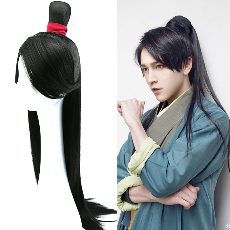 假发男长发古装 古风男士黑色长发整顶假发套古装侠客书生假发cos