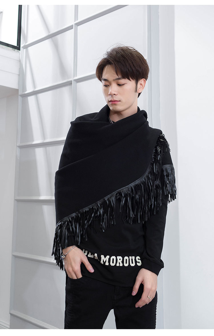 跨境外贸欧美日韩一件代发批发现货披肩男开衫流苏个性黑披风斗篷